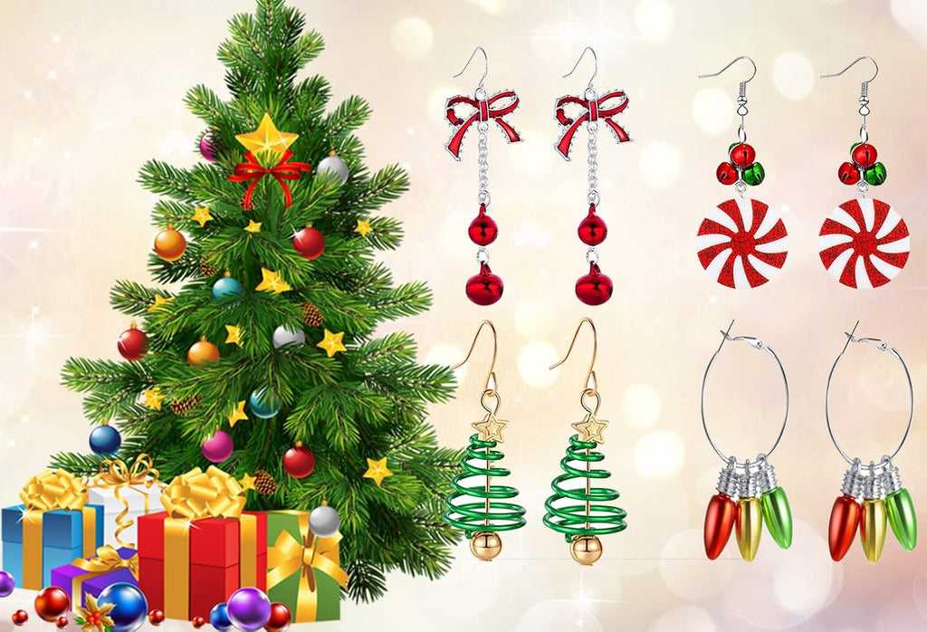 4 Pairs Christmas Earrings Set Dangle for Women Holiday Earrings Bulk Christmas Earrings Christmas Bells Santa Deer Car Earrings Christmas Prom Jewelry Christmas Accessories - 我的商店我的商店我的商店