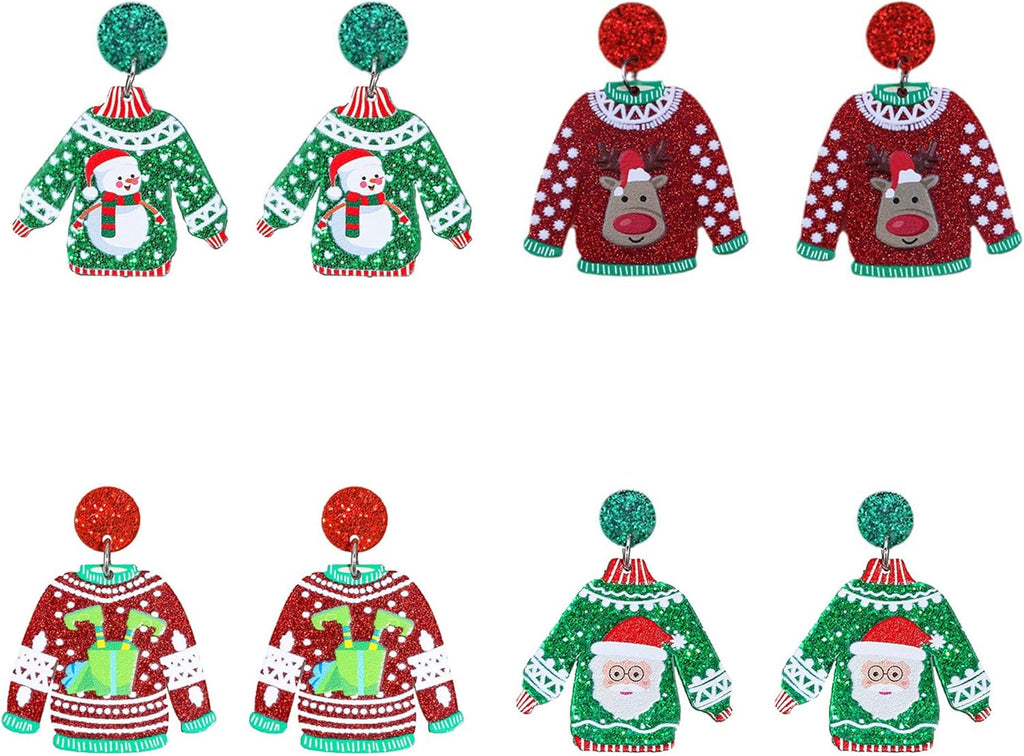 4 Pairs Christmas Earrings Set Dangle for Women Holiday Earrings Bulk Christmas Earrings Christmas Bells Santa Deer Car Earrings Christmas Prom Jewelry Christmas Accessories - 我的商店我的商店我的商店