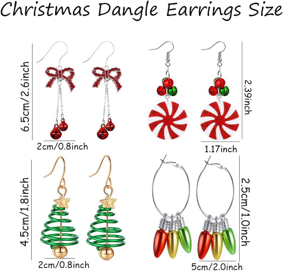 4 Pairs Christmas Earrings Set Dangle for Women Holiday Earrings Bulk Christmas Earrings Christmas Bells Santa Deer Car Earrings Christmas Prom Jewelry Christmas Accessories - 我的商店我的商店我的商店