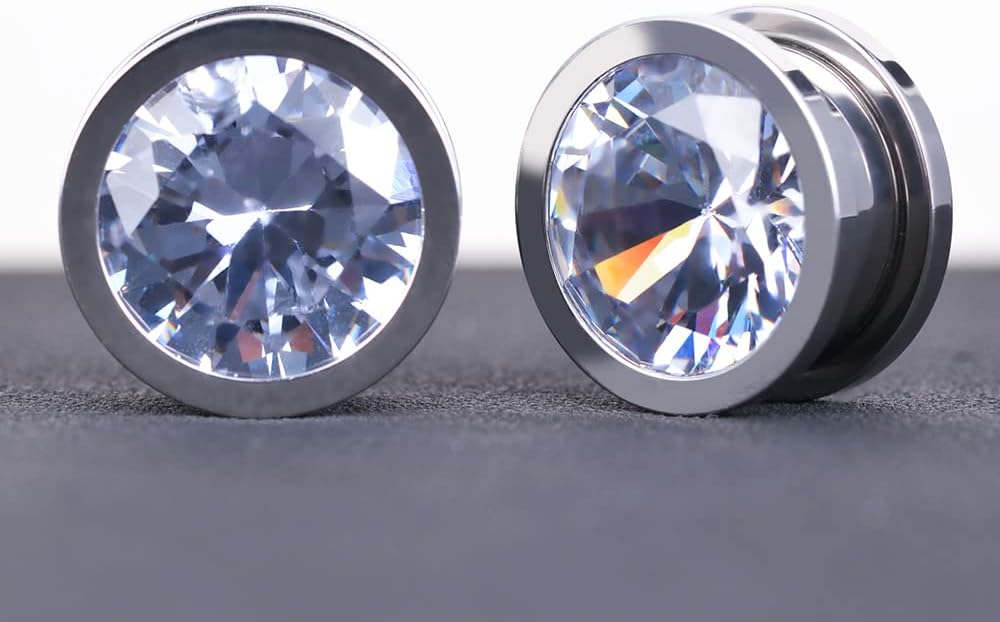4 Pairs Color Zircons and 1 Pair Stainless Steel Ear Tunnel Ear Gauges Stretching Screw Fit - QIAO CrystalQIAO CrystalQIAO Crystal