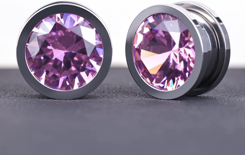 4 Pairs Color Zircons and 1 Pair Stainless Steel Ear Tunnel Ear Gauges Stretching Screw Fit - QIAO CrystalQIAO CrystalQIAO Crystal