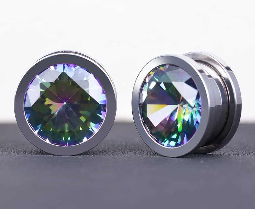 4 Pairs Color Zircons and 1 Pair Stainless Steel Ear Tunnel Ear Gauges Stretching Screw Fit - QIAO CrystalQIAO CrystalQIAO Crystal