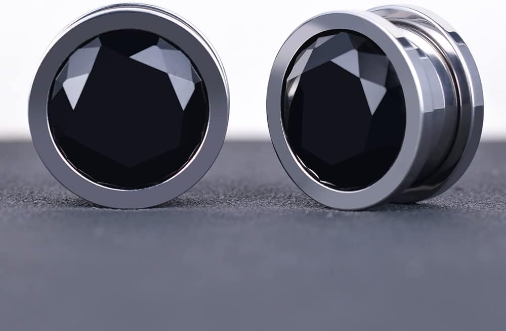 4 Pairs Color Zircons and 1 Pair Stainless Steel Ear Tunnel Ear Gauges Stretching Screw Fit - QIAO CrystalQIAO CrystalQIAO Crystal