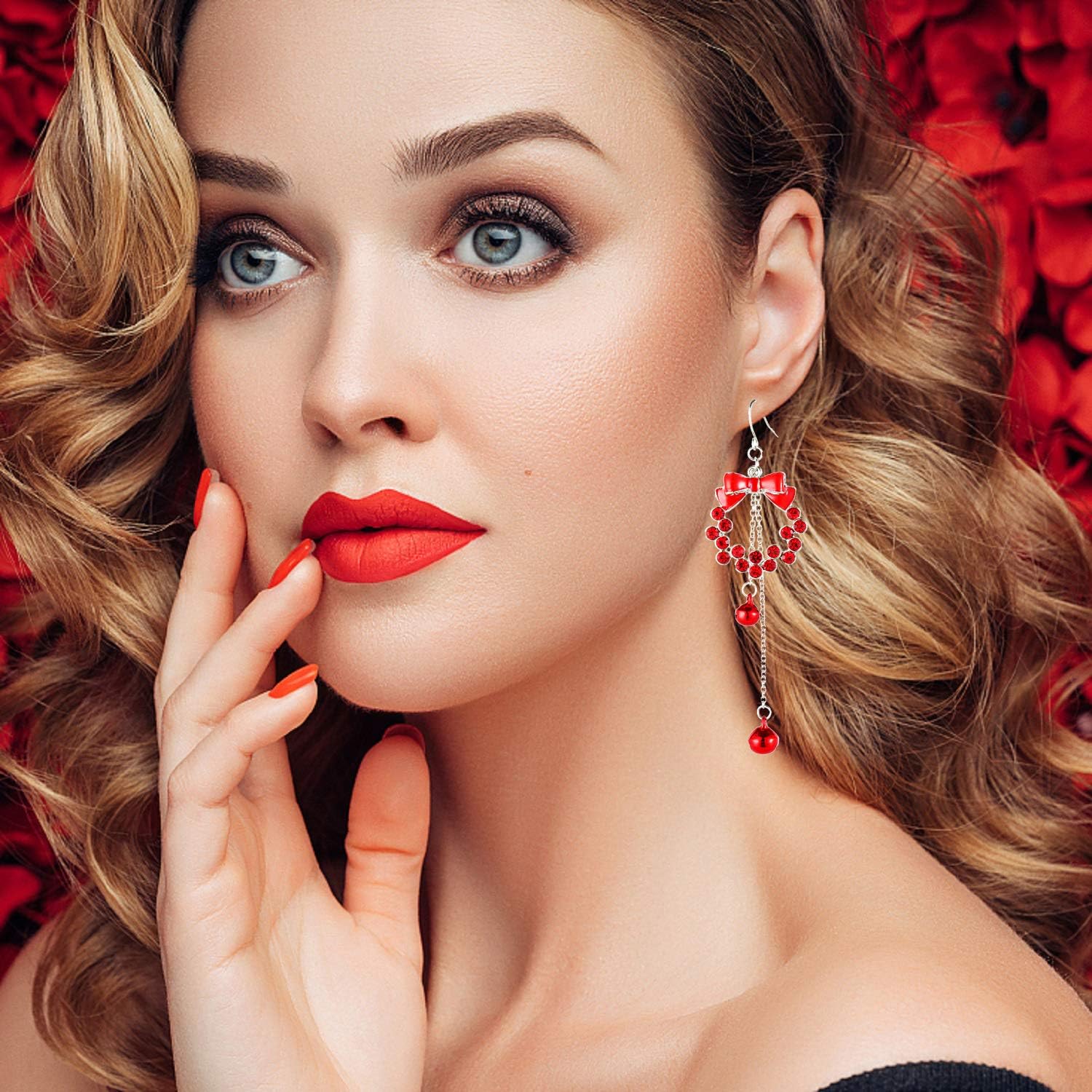 4 Pairs Dangle Earrings for Women - Christmas Tree Jingle Bell Snowflake Garland Earrings Gifts Set for Holiday Party Decorations - 我的商店我的商店我的商店