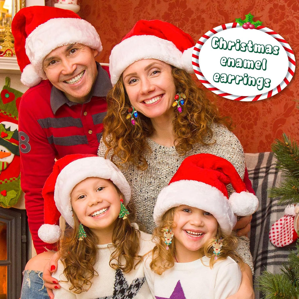 4 Pairs Sparkly Crystal Stud Earrings - Beaded Christmas Tree & Reindeer Drop Dangle Set for Party - QIAO Crystal我的商店QIAO Crystal