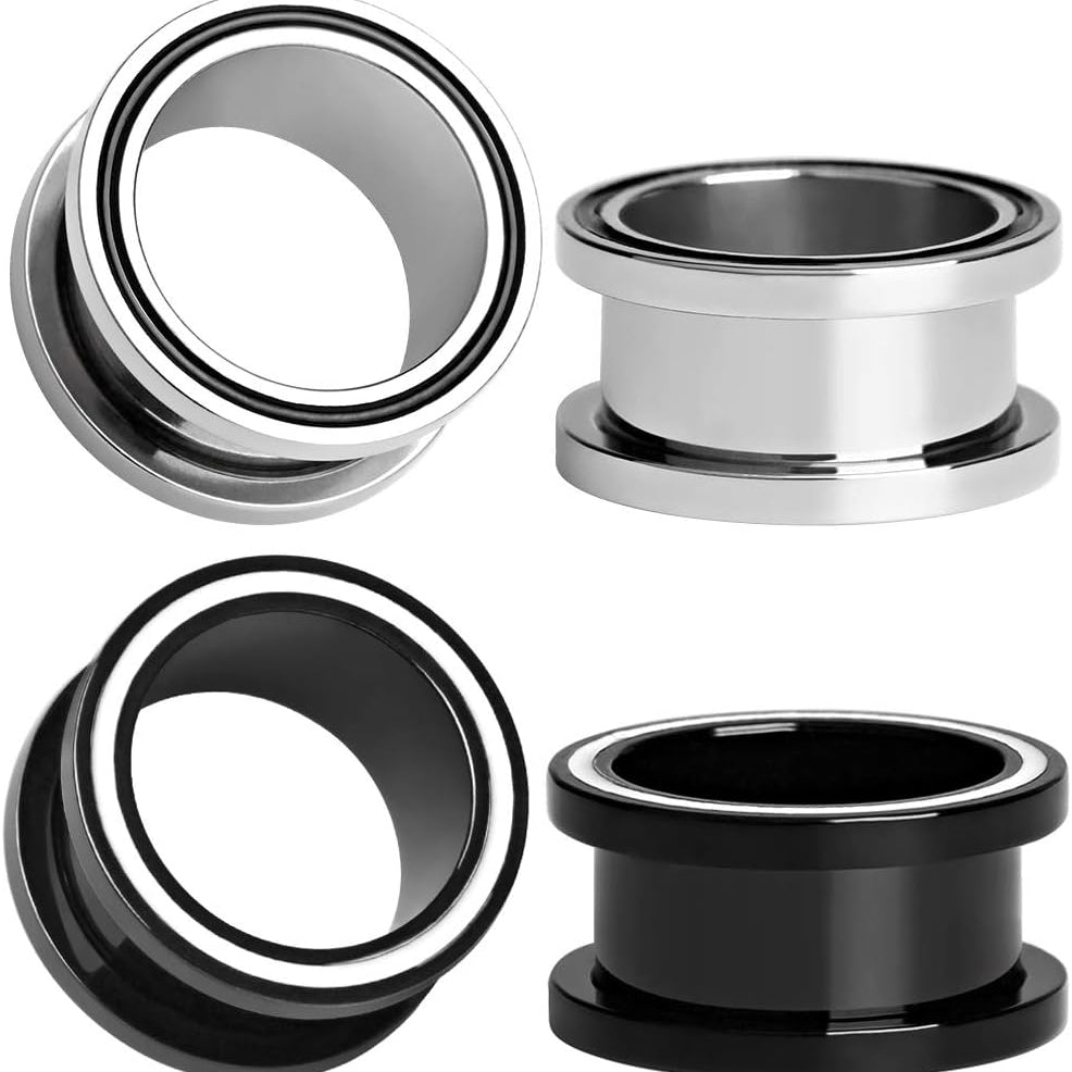 4 pairs Stainless Steel Ear Plugs Black Gauges Stretching Screw Fit Tunnels - QIAO CrystalQIAO CrystalQIAO Crystal