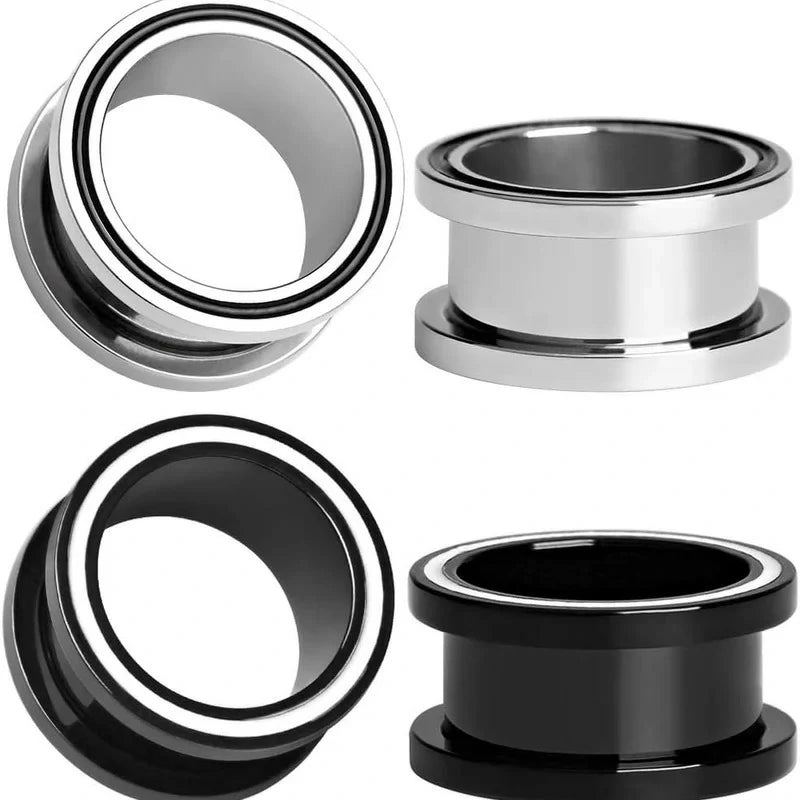 4 pairs Stainless Steel Black Gauges Stretching Screw Fit Tunnels Ear Plugs