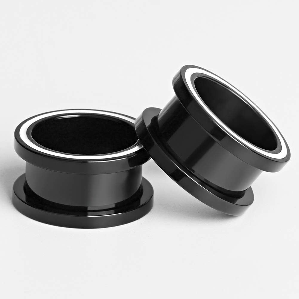 4 pairs Stainless Steel Ear Plugs Black Gauges Stretching Screw Fit Tunnels - QIAO CrystalQIAO CrystalQIAO Crystal