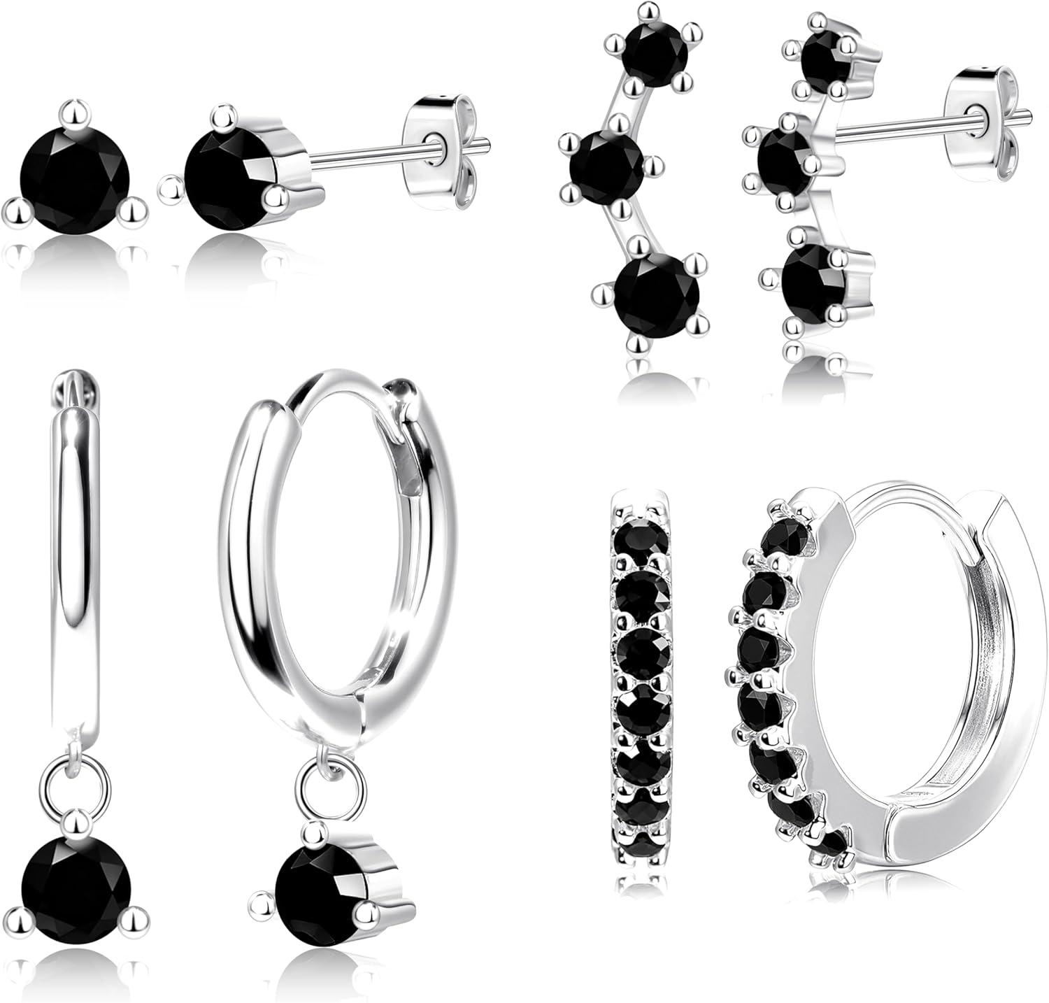 4 Pairs Stud Hoop Earrings Set for Women, Trendy Dangle Jacke Stacks for Multiple Piercing, Hypoallergenic Cartilage Jewelry Gifts - 我的商店我的商店我的商店