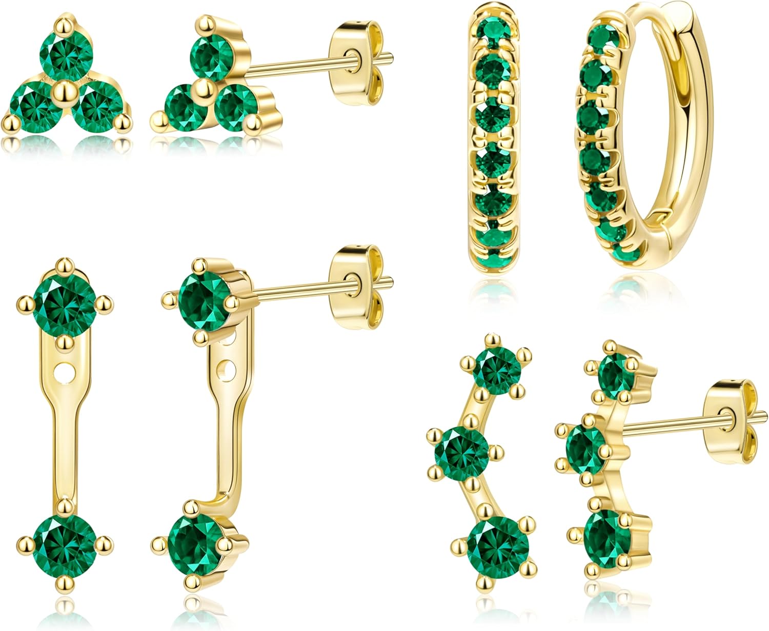 4 Pairs Stud Hoop Earrings Set for Women, Trendy Dangle Jacke Stacks for Multiple Piercing, Hypoallergenic Cartilage Jewelry Gifts - 我的商店我的商店我的商店