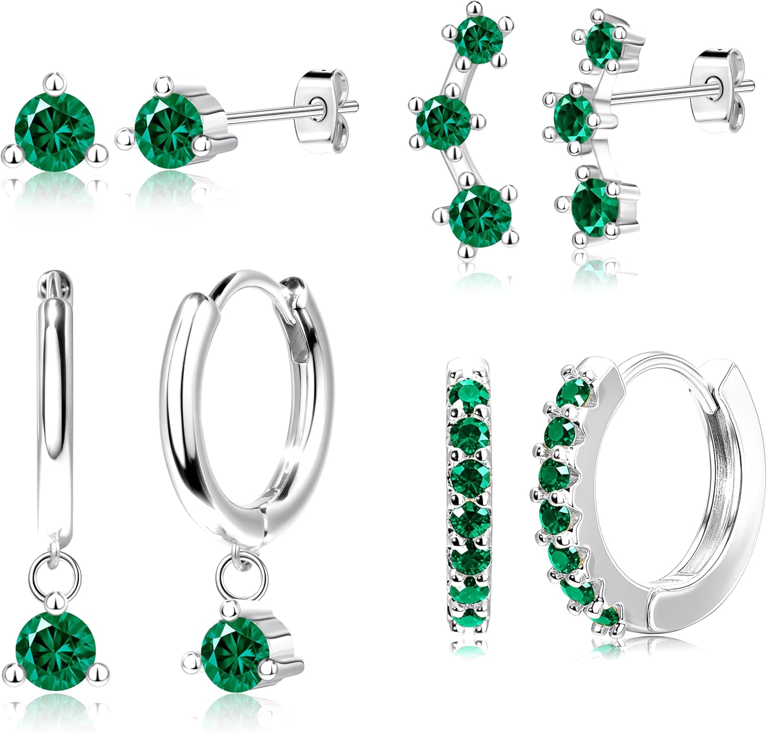 4 Pairs Stud Hoop Earrings Set for Women, Trendy Dangle Jacke Stacks for Multiple Piercing, Hypoallergenic Cartilage Jewelry Gifts - 我的商店我的商店我的商店