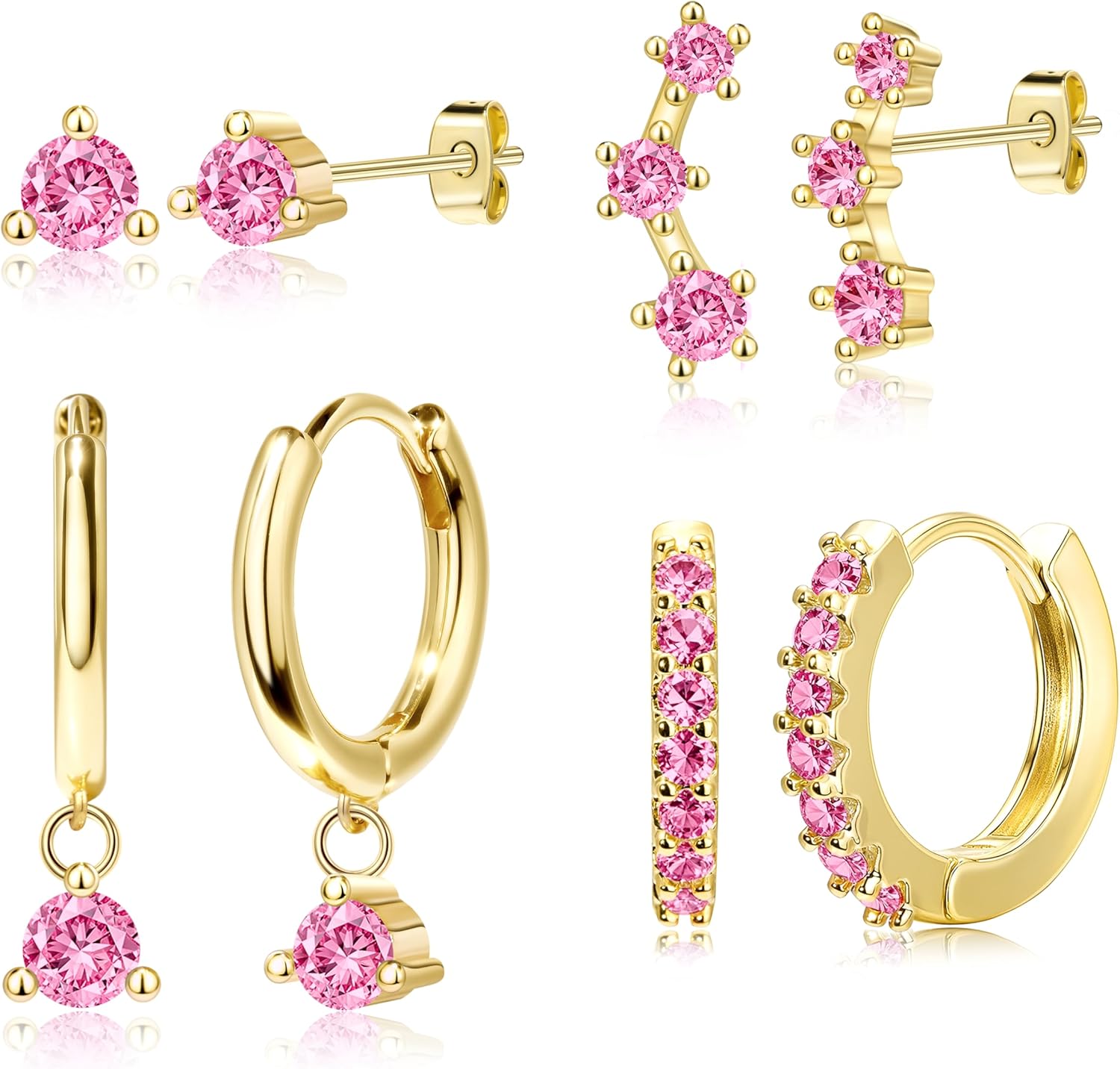 4 Pairs Stud Hoop Earrings Set for Women, Trendy Dangle Jacke Stacks for Multiple Piercing, Hypoallergenic Cartilage Jewelry Gifts - 我的商店我的商店我的商店