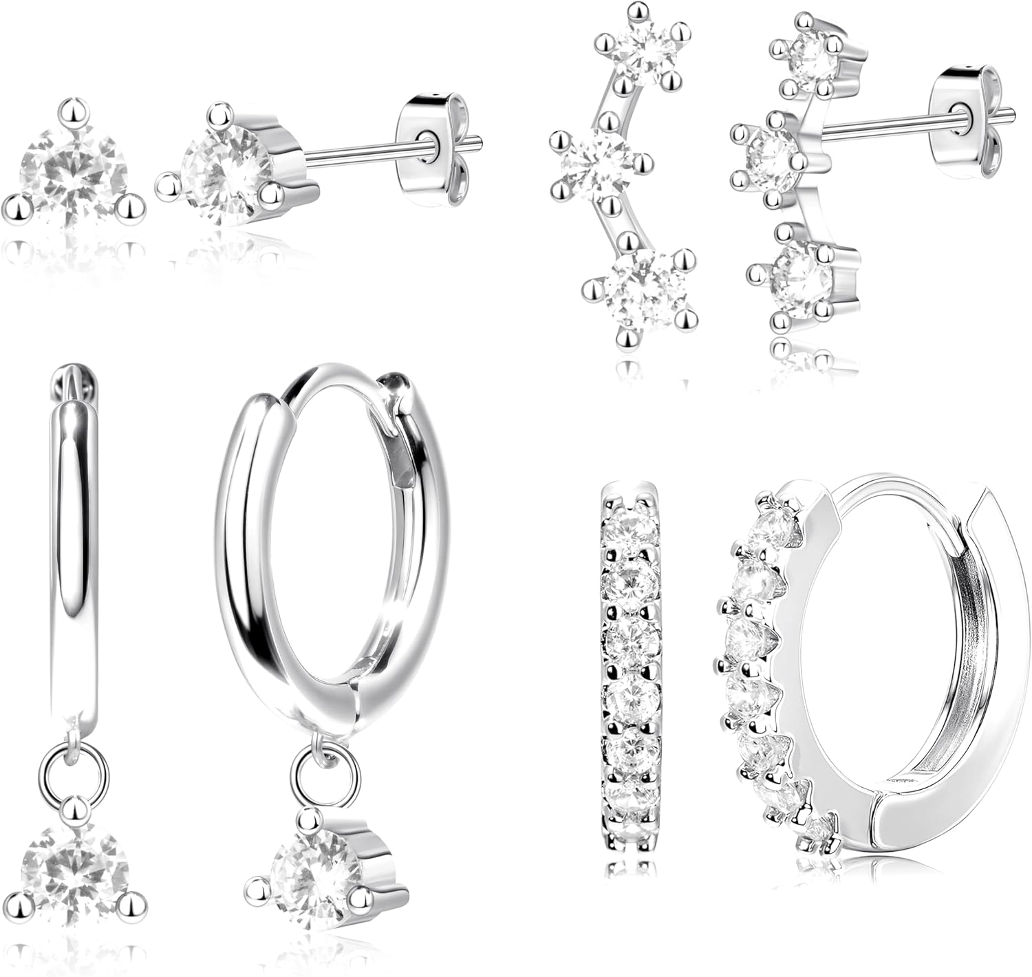 4 Pairs Stud Hoop Earrings Set for Women, Trendy Dangle Jacke Stacks for Multiple Piercing, Hypoallergenic Cartilage Jewelry Gifts - 我的商店我的商店我的商店