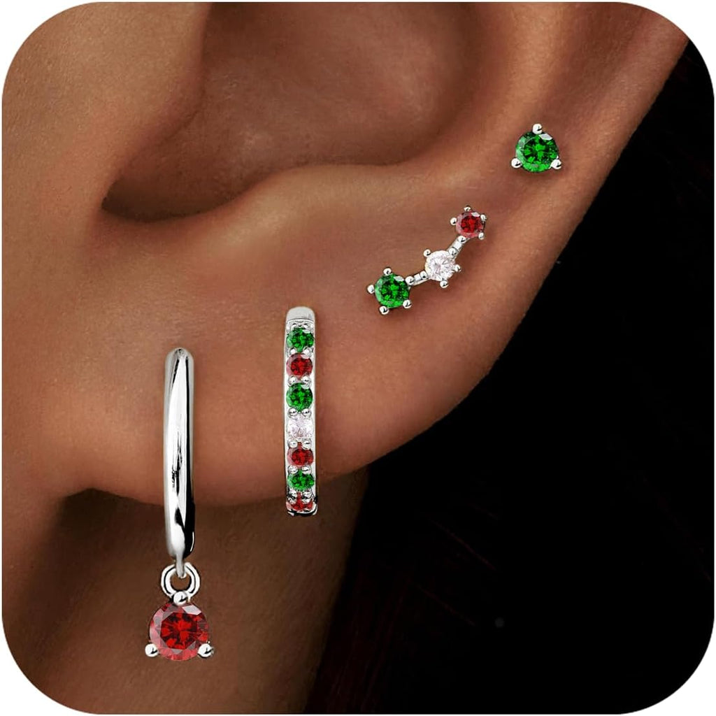 4 Pairs Stud Hoop Earrings Set for Women, Trendy Dangle Jacke Stacks for Multiple Piercing, Hypoallergenic Cartilage Jewelry Gifts - 我的商店我的商店我的商店