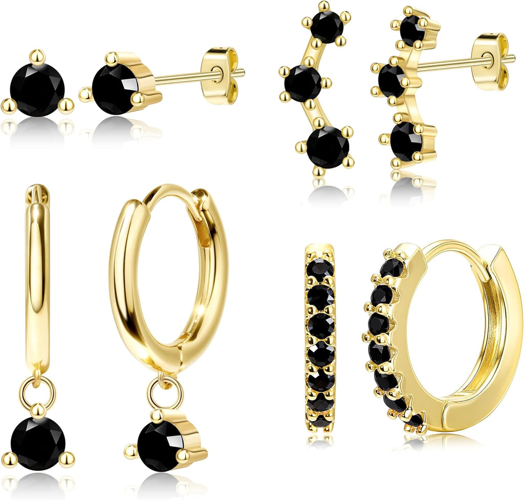 4 Pairs Stud Hoop Earrings Set for Women, Trendy Dangle Jacke Stacks for Multiple Piercing, Hypoallergenic Cartilage Jewelry Gifts - 我的商店我的商店我的商店