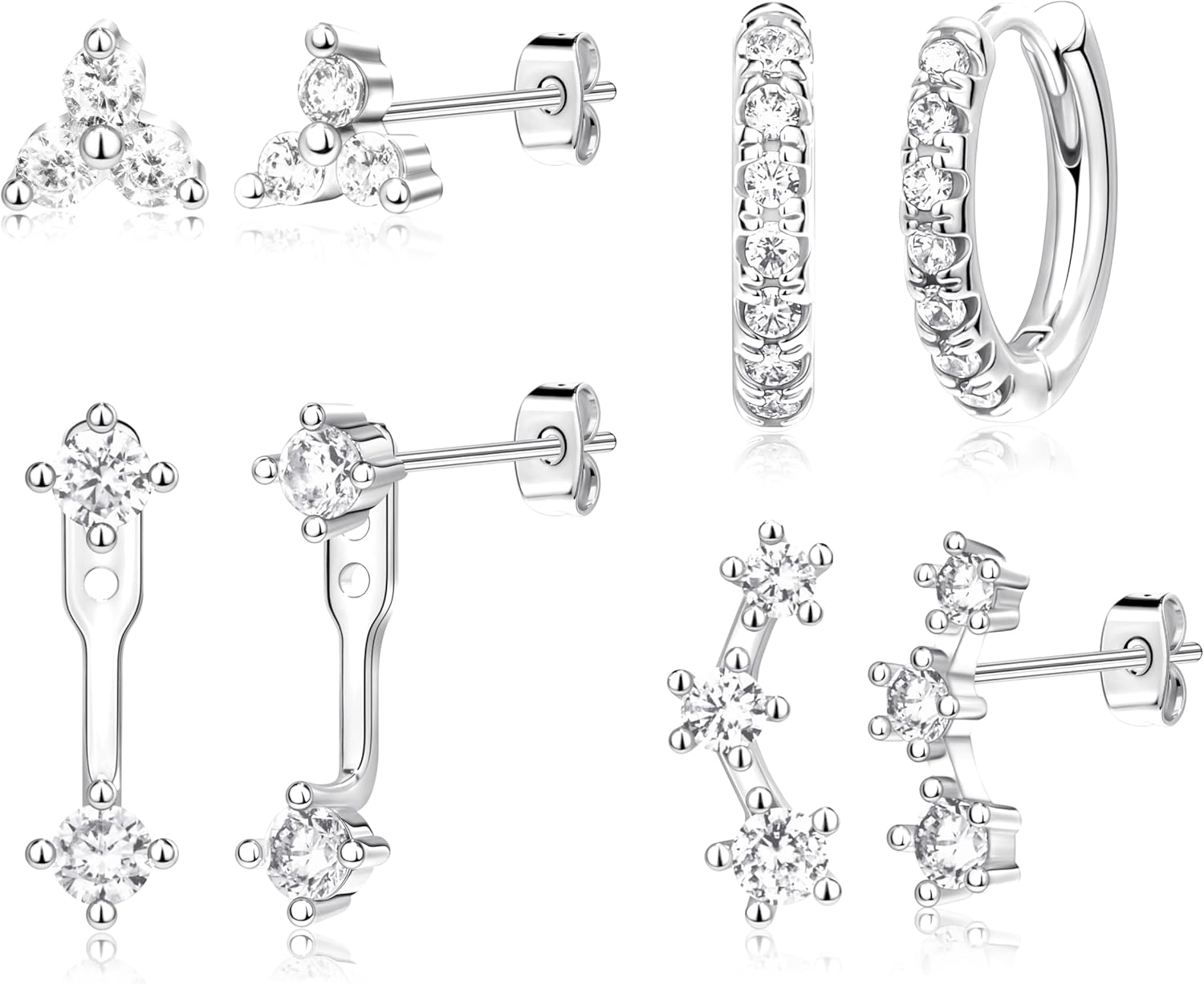 4 Pairs Stud Hoop Earrings Set for Women, Trendy Dangle Jacke Stacks for Multiple Piercing, Hypoallergenic Cartilage Jewelry Gifts - 我的商店我的商店我的商店