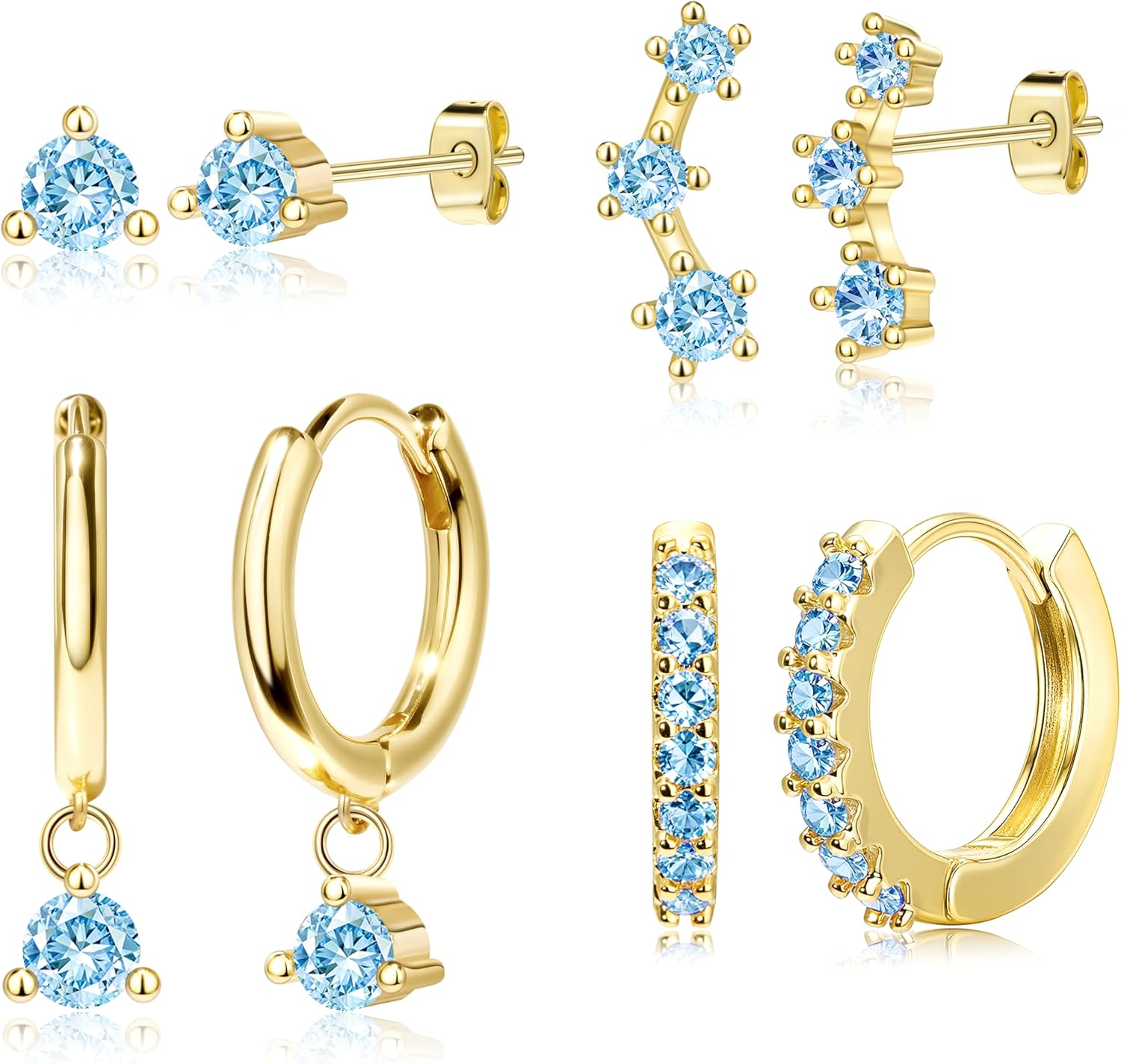 4 Pairs Stud Hoop Earrings Set for Women, Trendy Dangle Jacke Stacks for Multiple Piercing, Hypoallergenic Cartilage Jewelry Gifts - 我的商店我的商店我的商店