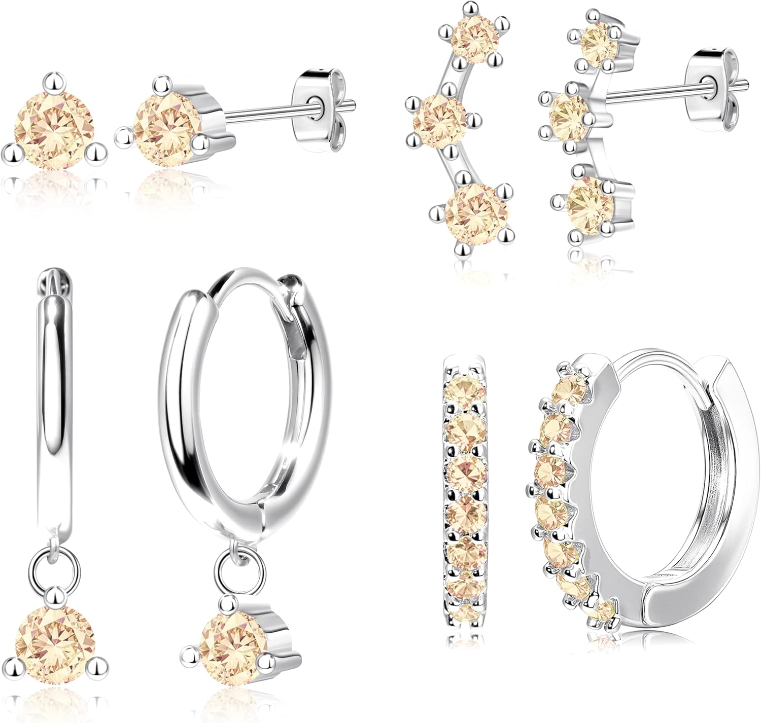 4 Pairs Stud Hoop Earrings Set for Women, Trendy Dangle Jacke Stacks for Multiple Piercing, Hypoallergenic Cartilage Jewelry Gifts - 我的商店我的商店我的商店