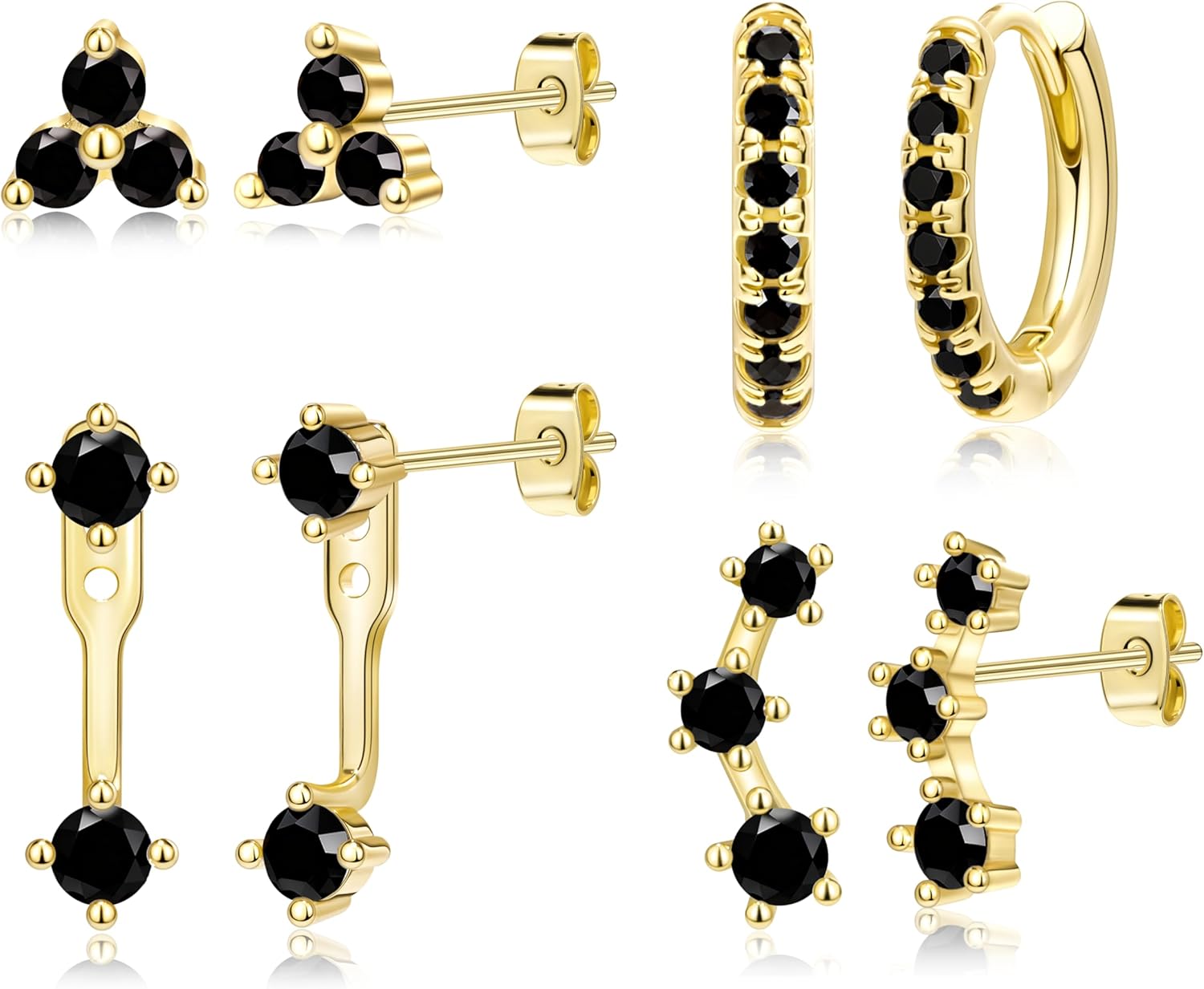 4 Pairs Stud Hoop Earrings Set for Women, Trendy Dangle Jacke Stacks for Multiple Piercing, Hypoallergenic Cartilage Jewelry Gifts - 我的商店我的商店我的商店