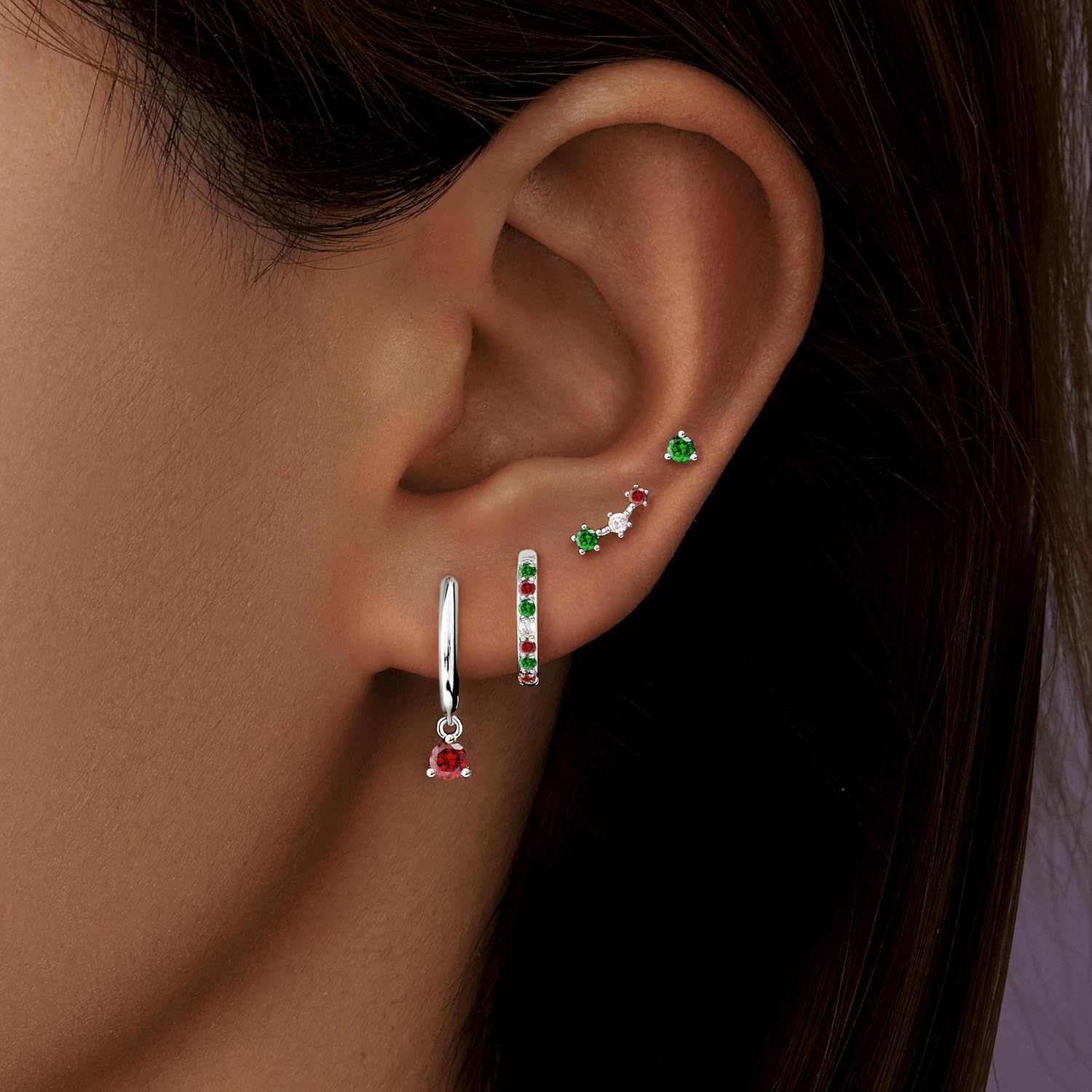 4 Pairs Stud Hoop Earrings Set for Women, Trendy Dangle Jacke Stacks for Multiple Piercing, Hypoallergenic Cartilage Jewelry Gifts - 我的商店我的商店我的商店