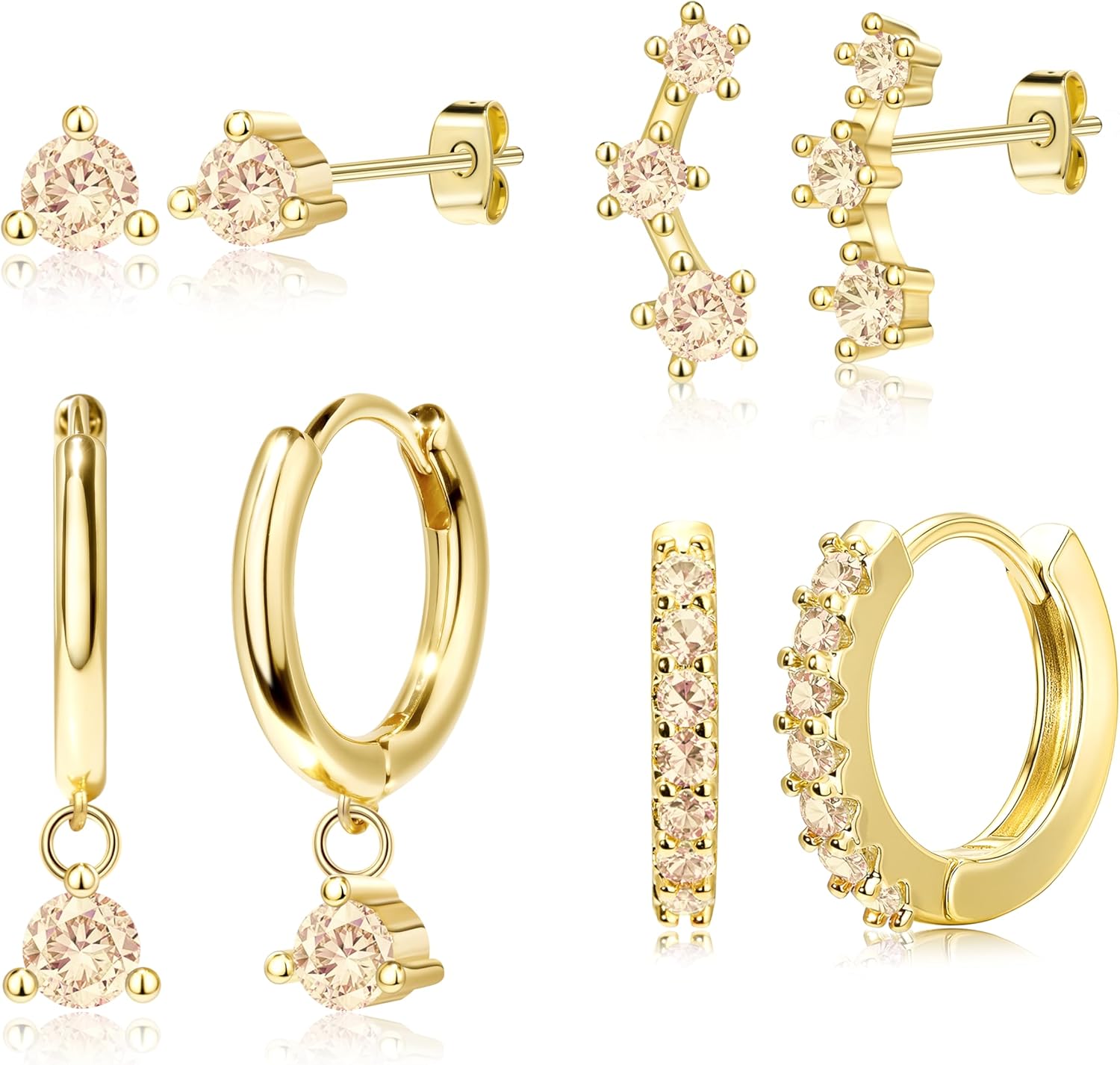 4 Pairs Stud Hoop Earrings Set for Women, Trendy Dangle Jacke Stacks for Multiple Piercing, Hypoallergenic Cartilage Jewelry Gifts - 我的商店我的商店我的商店