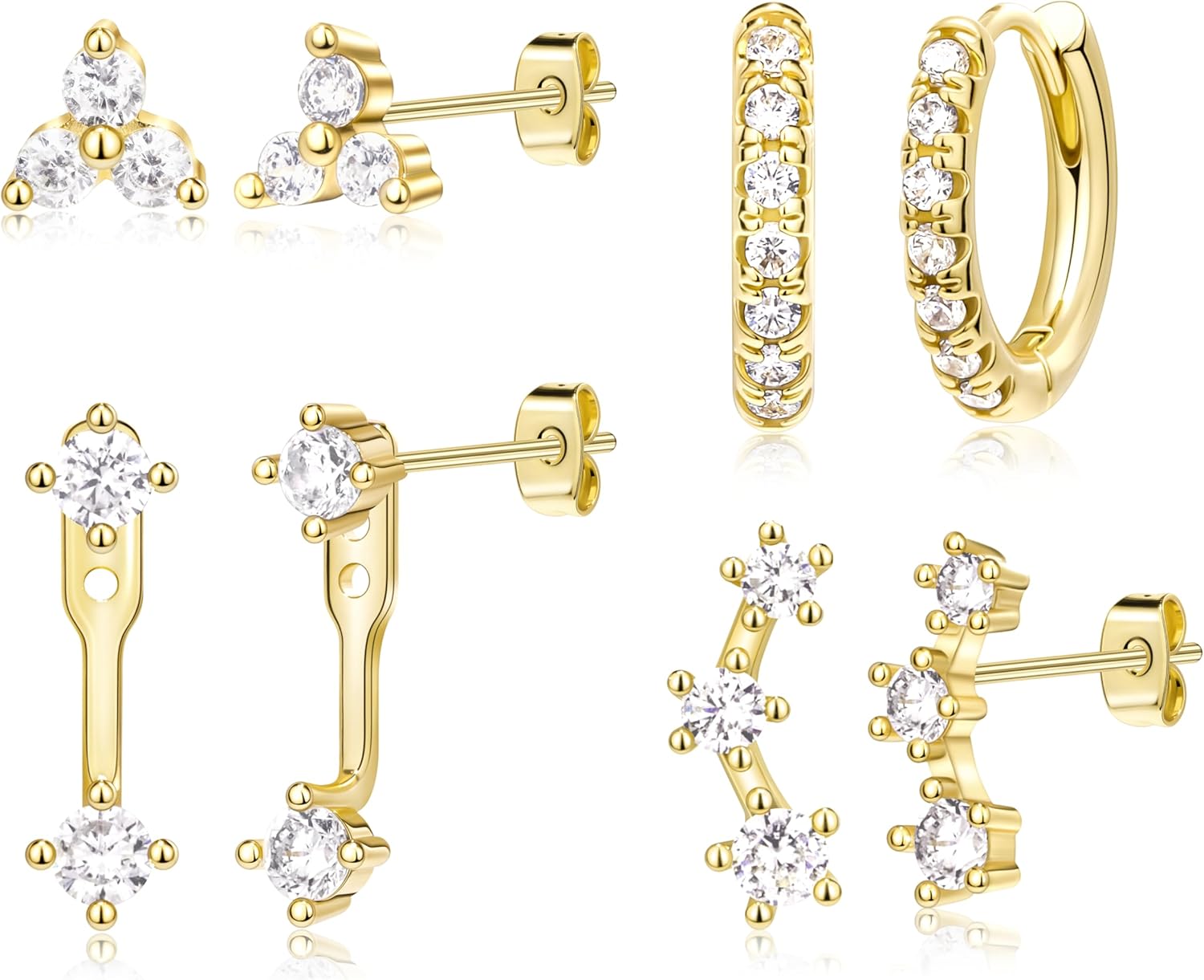 4 Pairs Stud Hoop Earrings Set for Women, Trendy Dangle Jacke Stacks for Multiple Piercing, Hypoallergenic Cartilage Jewelry Gifts - 我的商店我的商店我的商店