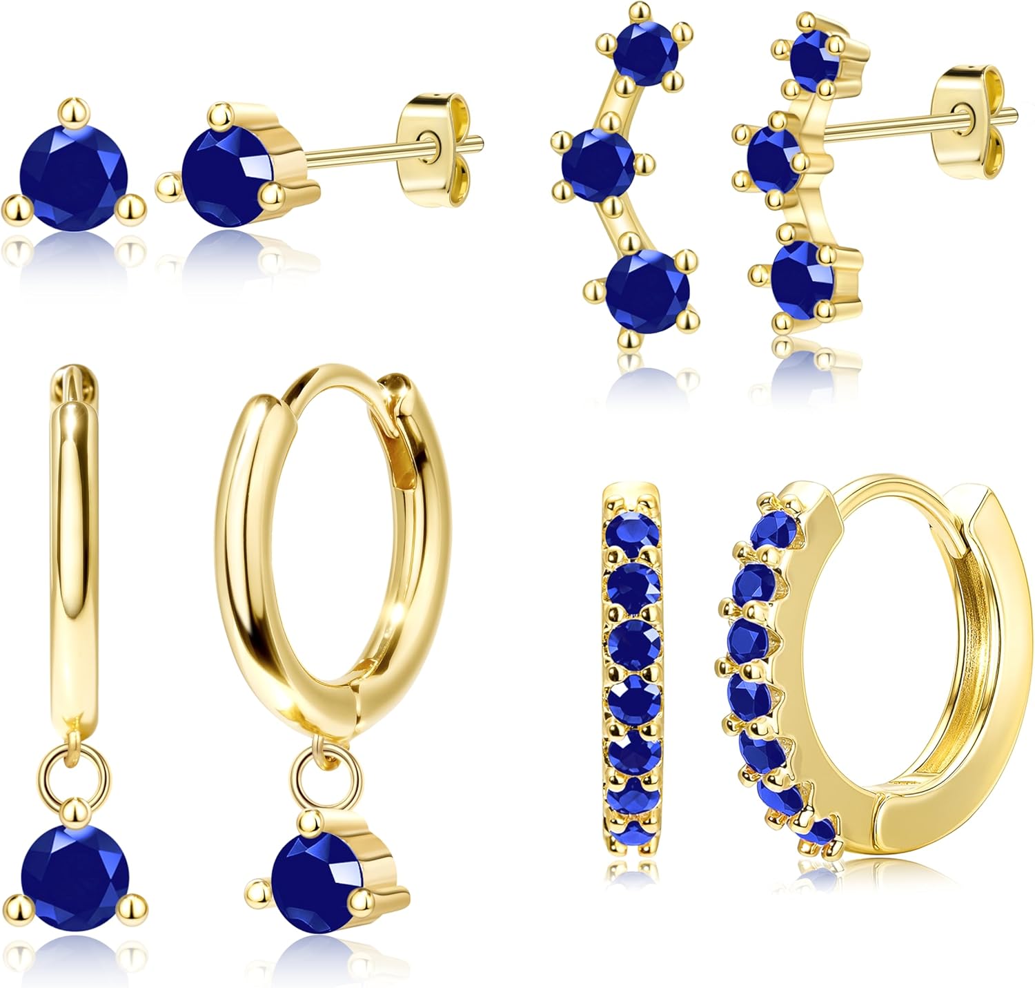 4 Pairs Stud Hoop Earrings Set for Women, Trendy Dangle Jacke Stacks for Multiple Piercing, Hypoallergenic Cartilage Jewelry Gifts - 我的商店我的商店我的商店