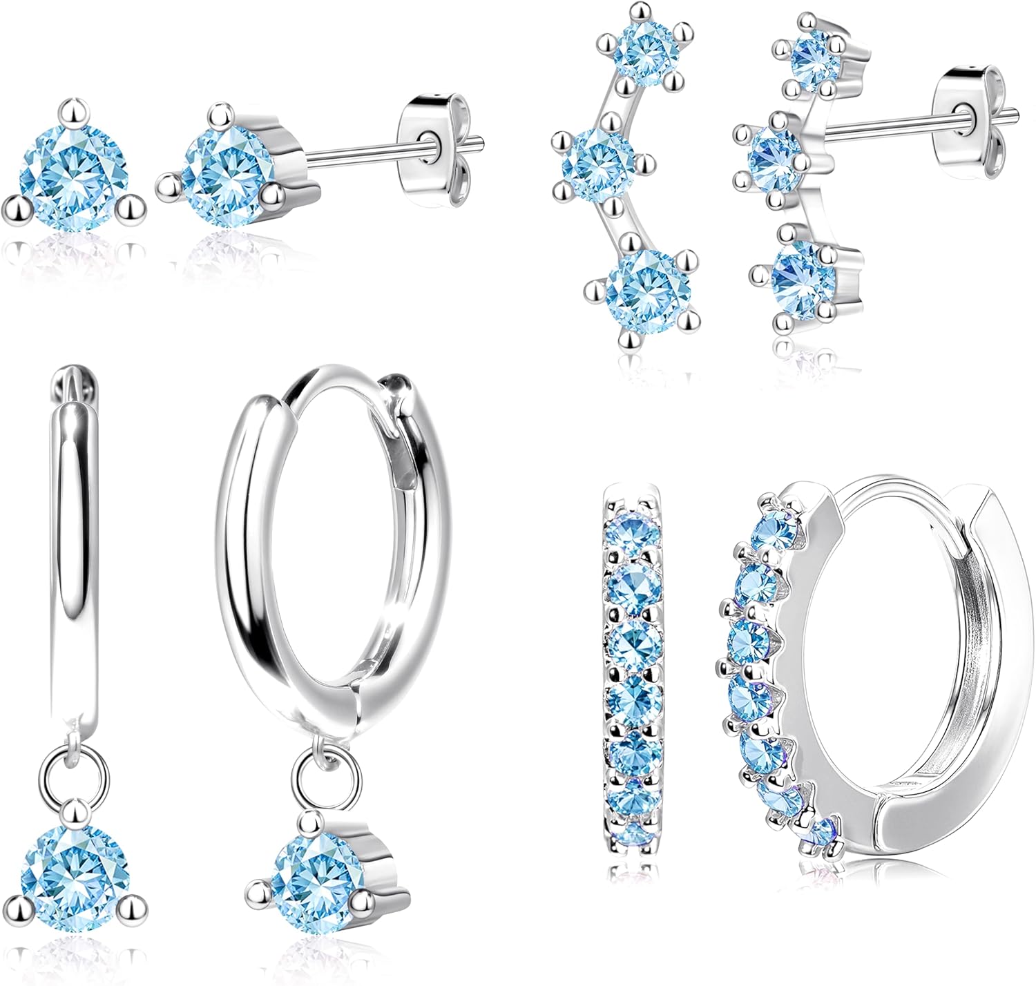 4 Pairs Stud Hoop Earrings Set for Women, Trendy Dangle Jacke Stacks for Multiple Piercing, Hypoallergenic Cartilage Jewelry Gifts - 我的商店我的商店我的商店