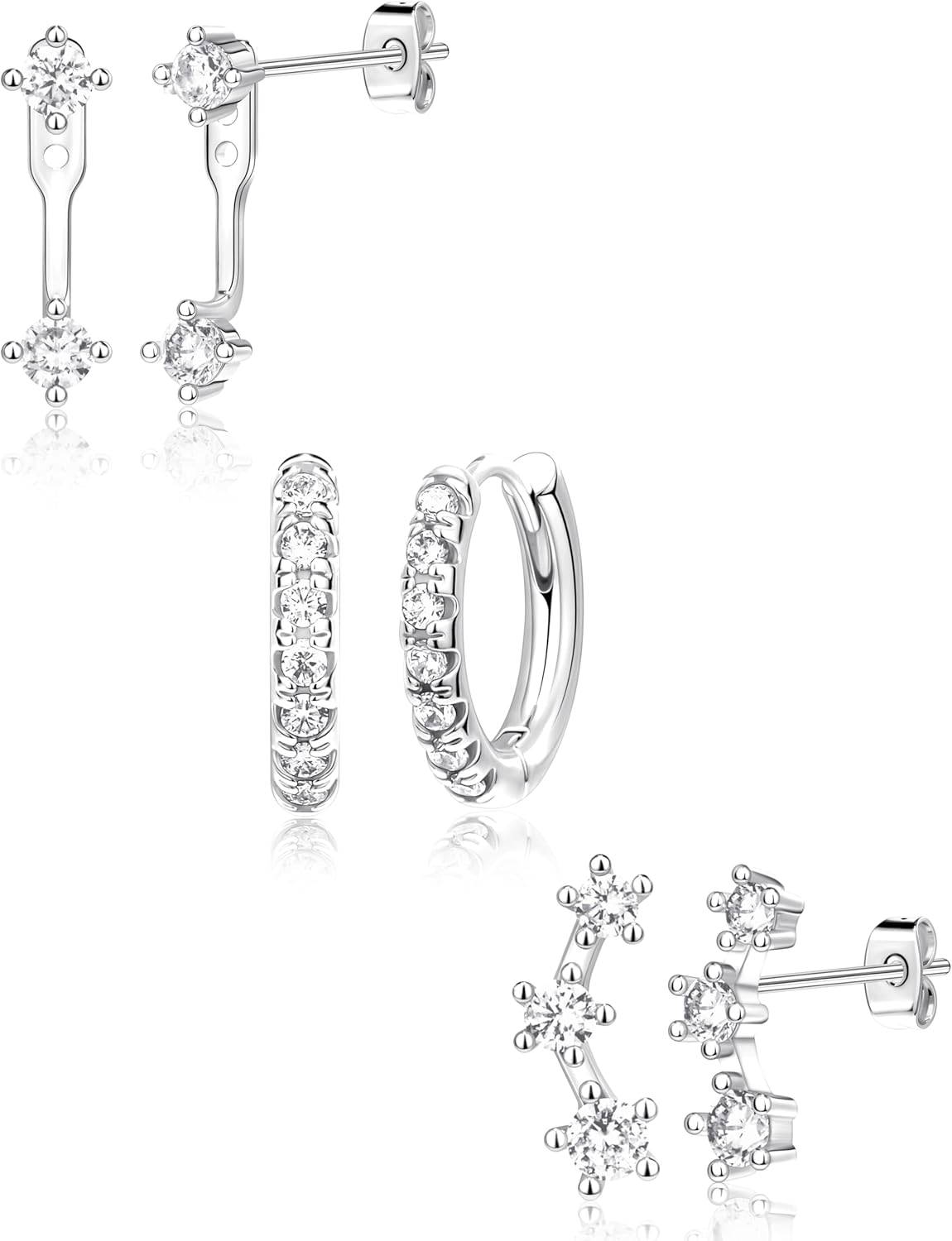 4 Pairs Stud Hoop Earrings Set for Women, Trendy Dangle Jacke Stacks for Multiple Piercing, Hypoallergenic Cartilage Jewelry Gifts - 我的商店我的商店我的商店