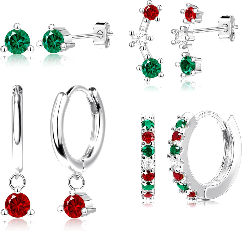 4 Pairs Stud Hoop Earrings Set for Women, Trendy Dangle Jacke Stacks for Multiple Piercing, Hypoallergenic Cartilage Jewelry Gifts - 我的商店我的商店我的商店