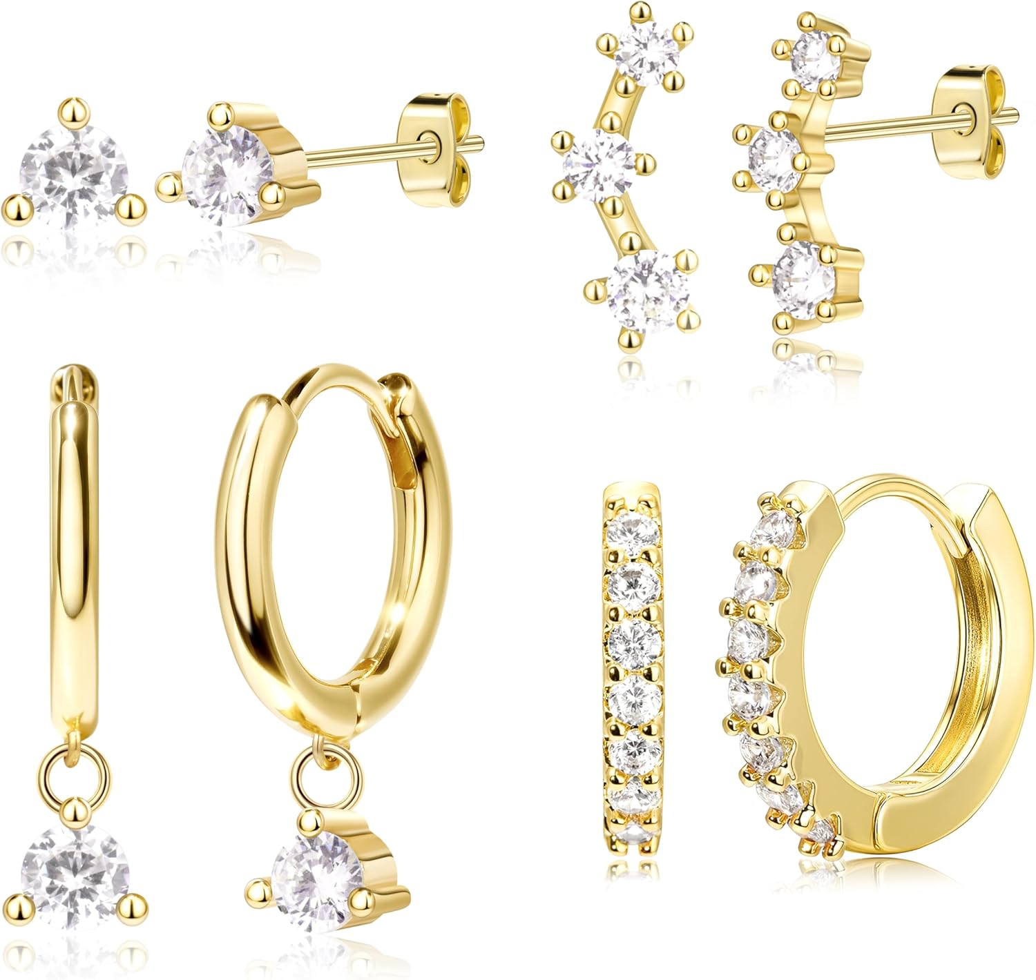 4 Pairs Stud Hoop Earrings Set for Women, Trendy Dangle Jacke Stacks for Multiple Piercing, Hypoallergenic Cartilage Jewelry Gifts - 我的商店我的商店我的商店