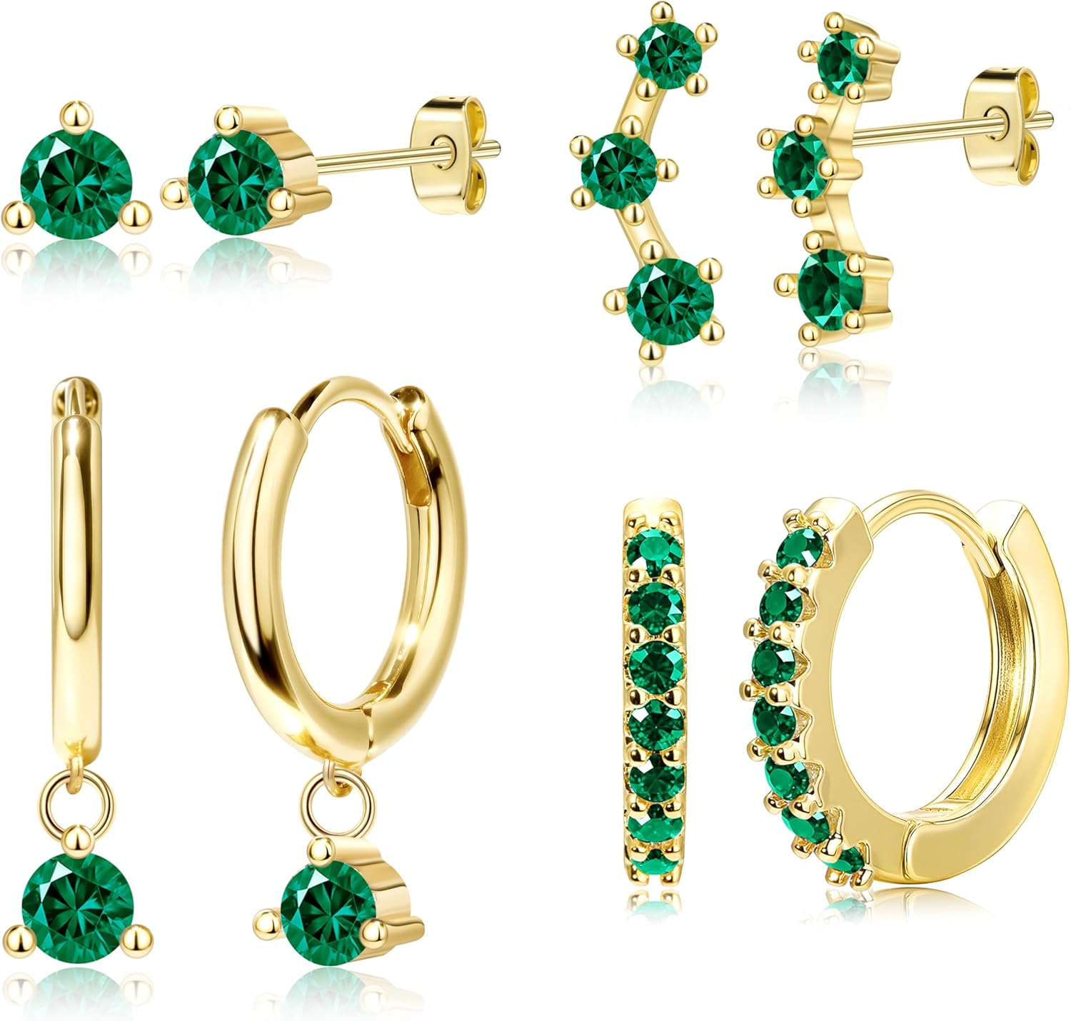 4 Pairs Stud Hoop Earrings Set for Women, Trendy Dangle Jacke Stacks for Multiple Piercing, Hypoallergenic Cartilage Jewelry Gifts - 我的商店我的商店我的商店