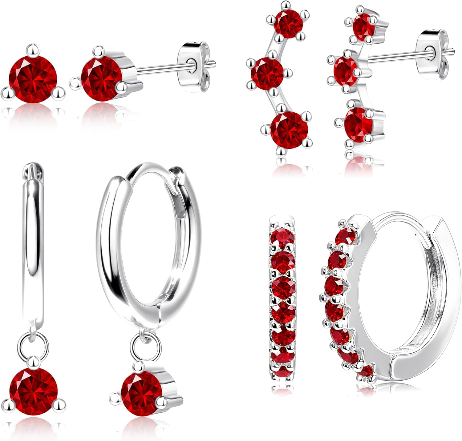 4 Pairs Stud Hoop Earrings Set for Women, Trendy Dangle Jacke Stacks for Multiple Piercing, Hypoallergenic Cartilage Jewelry Gifts - 我的商店我的商店我的商店