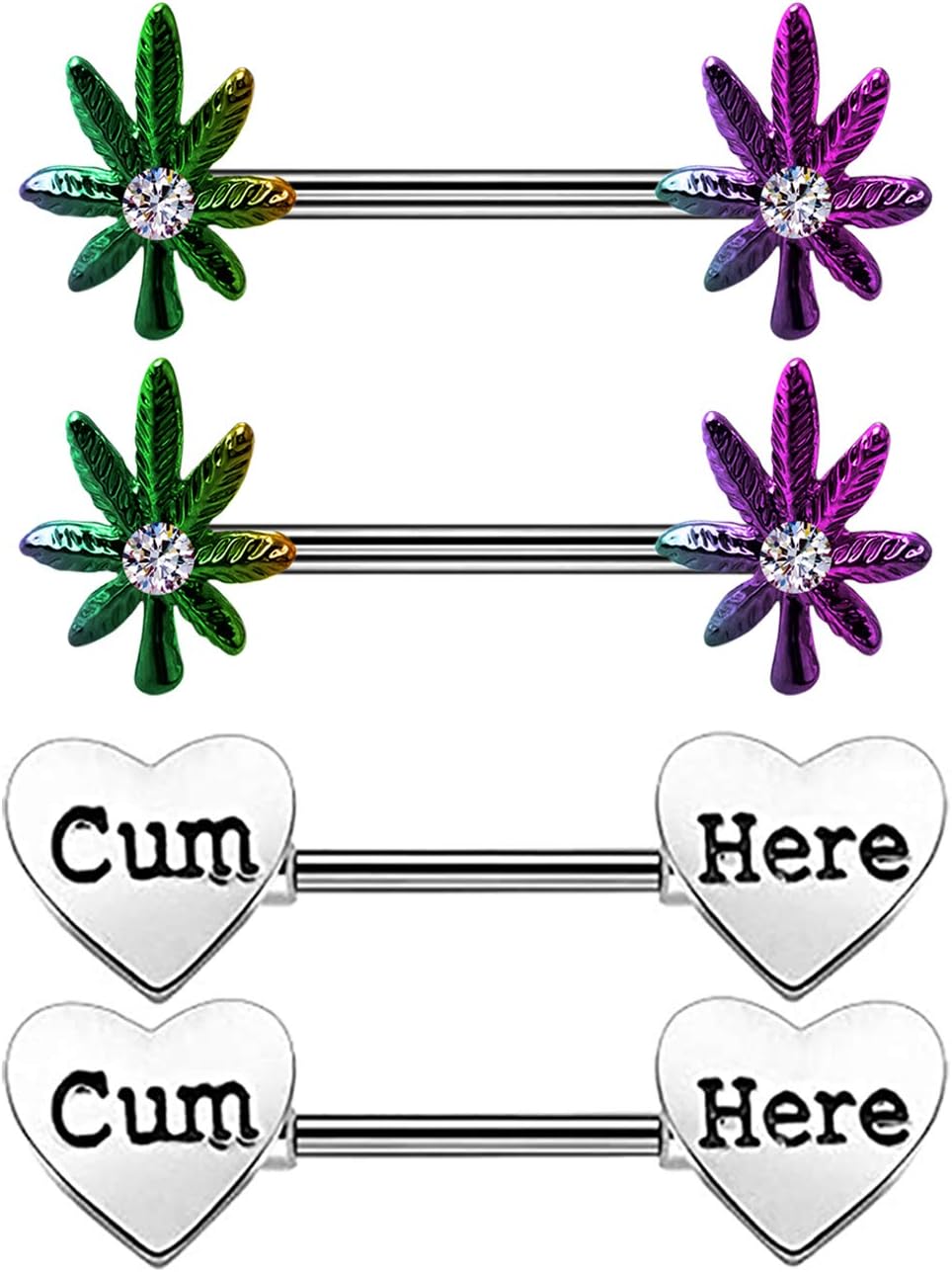 4 Pcs 14G Marijuana Leaf Nipple Rings Surgical Steel and Letter Letter Set Nipple Barbell for Women Men Body Piercing - QIAO CrystalQIAO CrystalQIAO Crystal