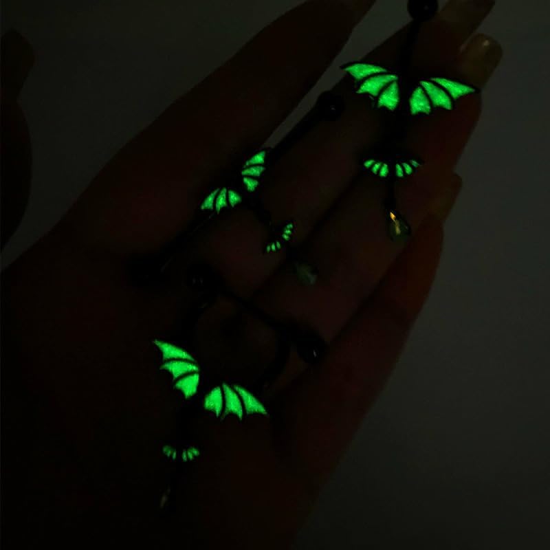 14G Green Bat Dangle Nipple Rings for Women 316L Stainless Steel Glow-In-The-Dark Nipplerings Nipple Studs Barbell Halloween Statement Nipple Piercing Jewelry