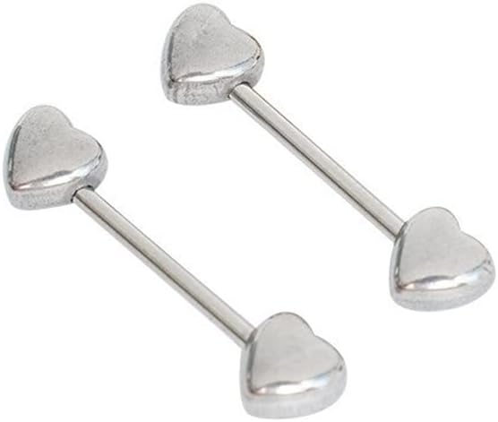 14G Minimalist Heart Nipple Rings Stainless Steel Love Hearts Nipplerings Straight Tongue Rings Barbell Bar Piercing Body Jewelry for Women