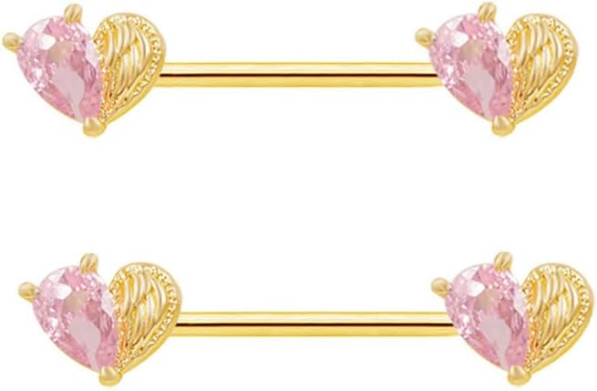 14G Pink CZ Heart Nipple Rings for Women Hypoallergenic Surgical Steel Nipplerings Nipple Barbell Shield Studs Dainty Nipple Piercing Jewelry