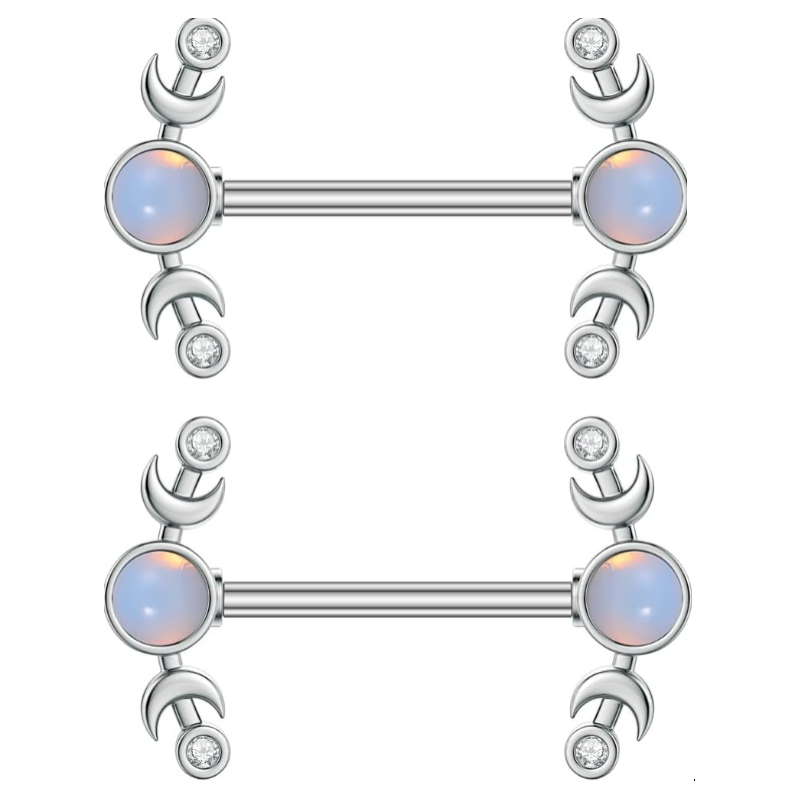 14G CZ Heart Nipple Rings Rhinestone Opal Simple Moon Nipple Shield Barbell Ring Nipple Barbells Tongue Ring Piercing Nipplerings Dainty Body Piercing Jewelry for Women
