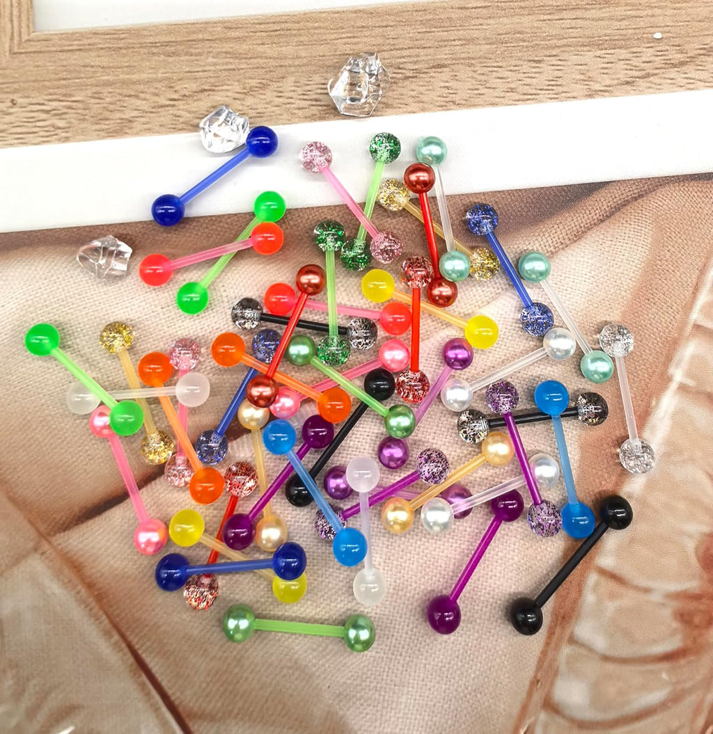 48Pcs 14G Glow in Dark Flexible Acrylic Straight Tongue Barbell Nipple Ring Retainer Piercing Jewelry for Women Men 16mm Bar - QIAO CrystalQIAO CrystalQIAO Crystal