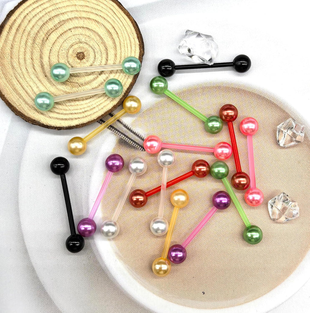 48Pcs 14G Glow in Dark Flexible Acrylic Straight Tongue Barbell Nipple Ring Retainer Piercing Jewelry for Women Men 16mm Bar - QIAO CrystalQIAO CrystalQIAO Crystal
