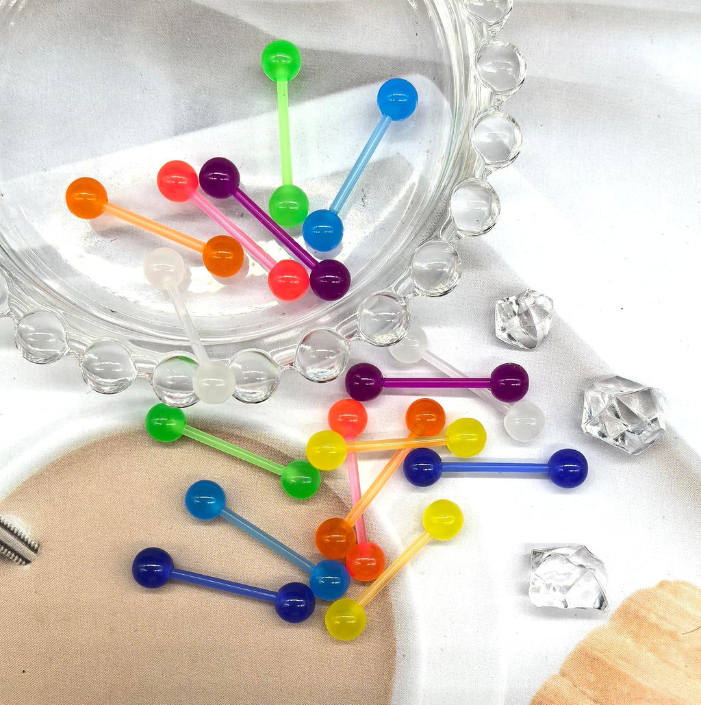 48Pcs 14G Glow in Dark Flexible Acrylic Straight Tongue Barbell Nipple Ring Retainer Piercing Jewelry for Women Men 16mm Bar - QIAO CrystalQIAO CrystalQIAO Crystal