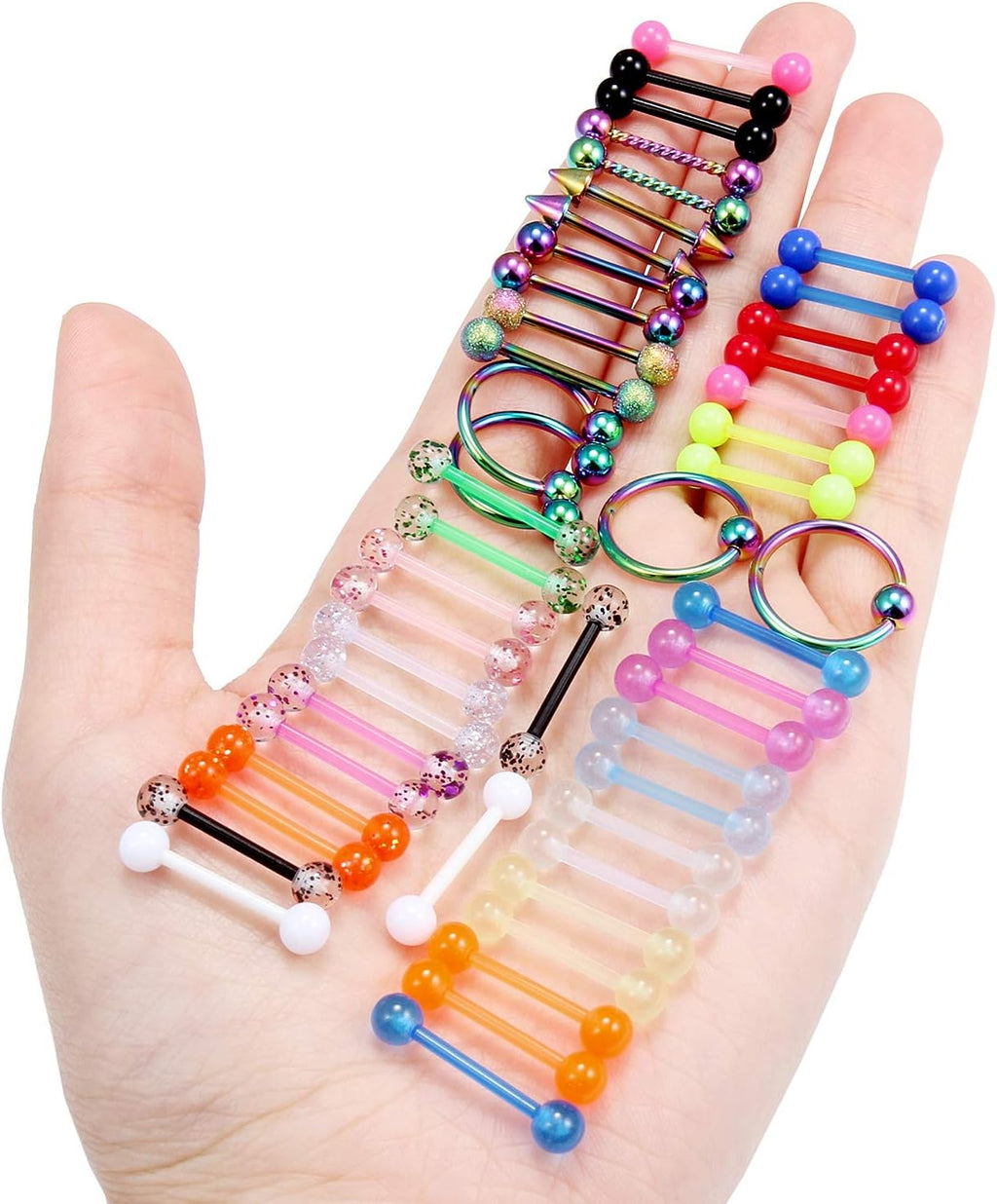 48Pcs 14G Glow in Dark Flexible Bioflex Acrylic and Surgical Steel Straight Tongue Barbell Nipple Ring Nipplerings Retainer Piercing Jewelry for Women Men 14mm Bar - QIAO CrystalQIAO CrystalQIAO Crystal