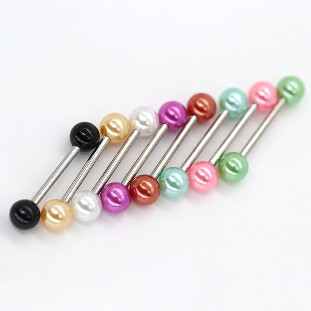 48Pcs 14G Stainless Steel Nipple Rings Tongue Rings Straight Barbell Bars Piercing Glow in Dark Flexible Retainer Piercing Jewelry for Women Men 16mm Bar - QIAO CrystalQIAO CrystalQIAO Crystal