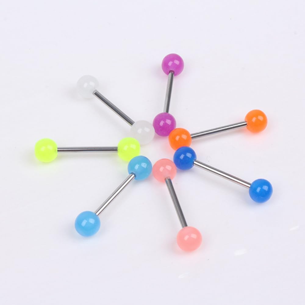 48Pcs 14G Stainless Steel Nipple Rings Tongue Rings Straight Barbell Bars Piercing Glow in Dark Flexible Retainer Piercing Jewelry for Women Men 16mm Bar - QIAO CrystalQIAO CrystalQIAO Crystal