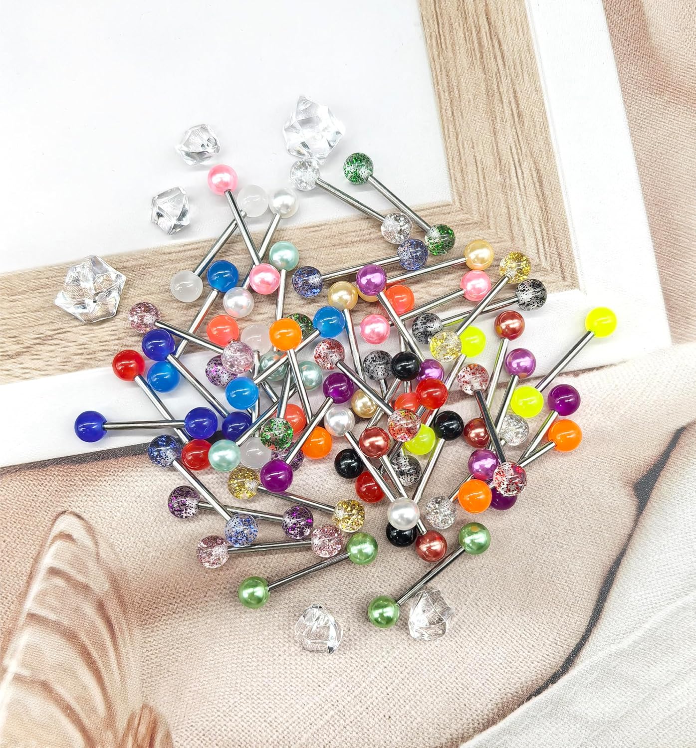 48Pcs 14G Stainless Steel Nipple Rings Tongue Rings Straight Barbell Bars Piercing Glow in Dark Flexible Retainer Piercing Jewelry for Women Men 16mm Bar - QIAO CrystalQIAO CrystalQIAO Crystal