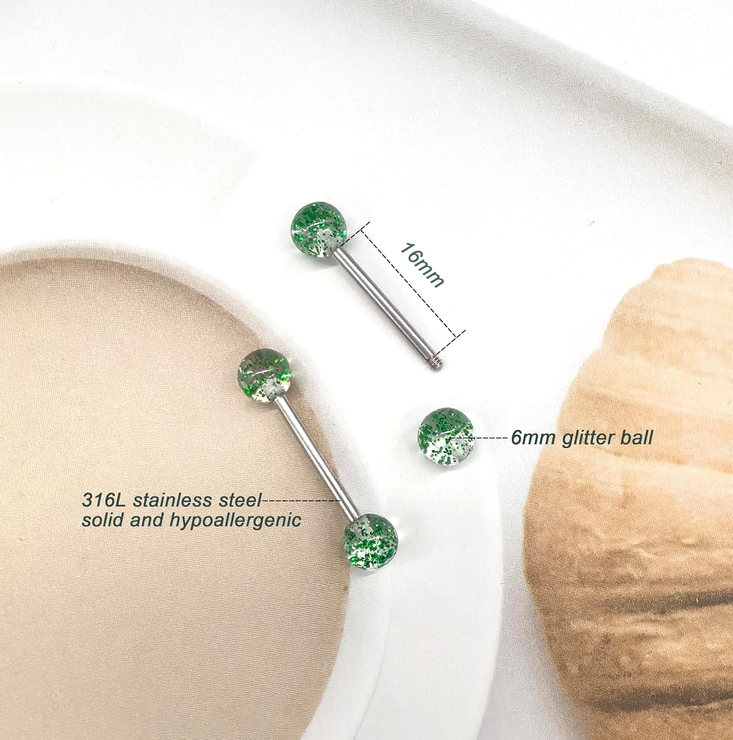 48Pcs 14G Stainless Steel Nipple Rings Tongue Rings Straight Barbell Bars Piercing Glow in Dark Flexible Retainer Piercing Jewelry for Women Men 16mm Bar - QIAO CrystalQIAO CrystalQIAO Crystal