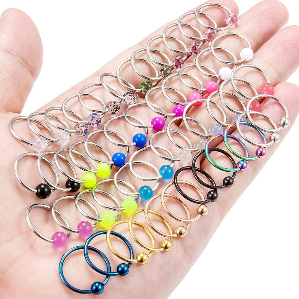 48PCS 16G - 14G Surgical Steel Nipple Rings Hoop Captive Bead Ring Nipplerings Piercing Jewelry for Women Men 14MM - 16MM - QIAO CrystalQIAO CrystalQIAO Crystal