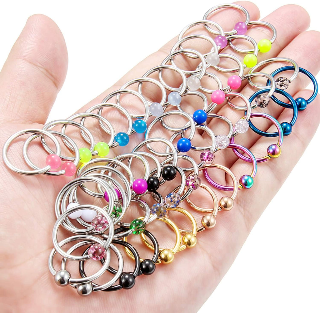 48PCS 16G - 14G Surgical Steel Nipple Rings Hoop Captive Bead Ring Nipplerings Piercing Jewelry for Women Men 14MM - 16MM - QIAO CrystalQIAO CrystalQIAO Crystal