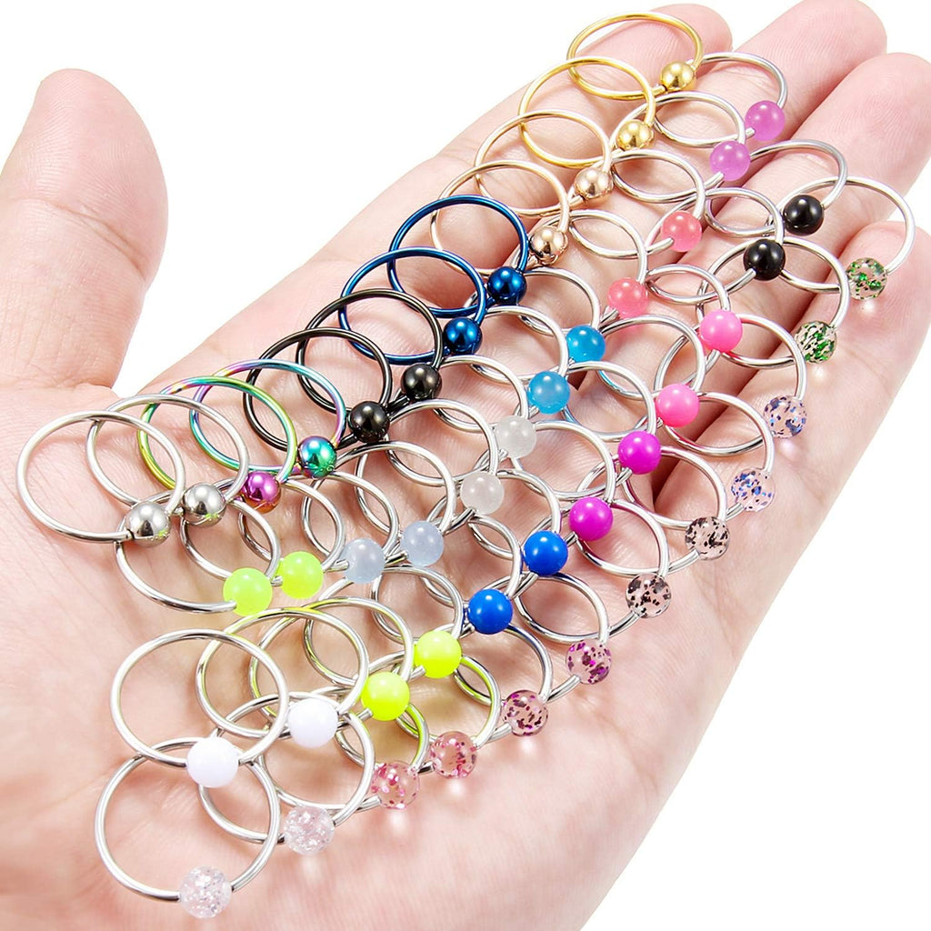 48PCS 16G - 14G Surgical Steel Nipple Rings Hoop Captive Bead Ring Nipplerings Piercing Jewelry for Women Men 14MM - 16MM - QIAO CrystalQIAO CrystalQIAO Crystal