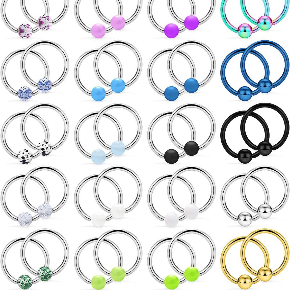 48PCS 16G - 14G Surgical Steel Nipple Rings Hoop Captive Bead Ring Nipplerings Piercing Jewelry for Women Men 14MM - 16MM - QIAO CrystalQIAO CrystalQIAO Crystal